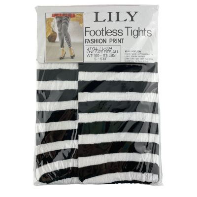 Lily Footless Tights Nylon Black White Striped Halloween Witch One Size